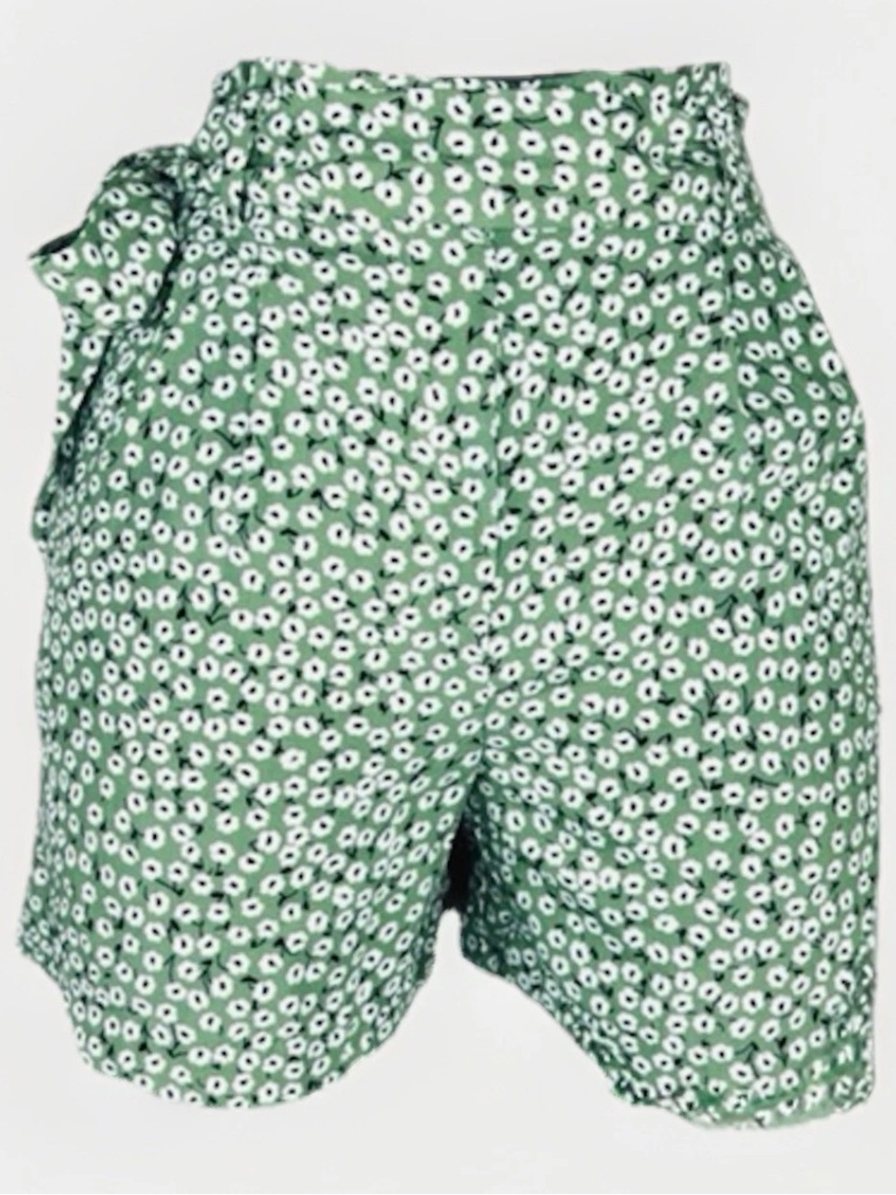 H&M Women Size 2 Used Shorts Belted Green Floral Pocketed Zipped High Rise Short